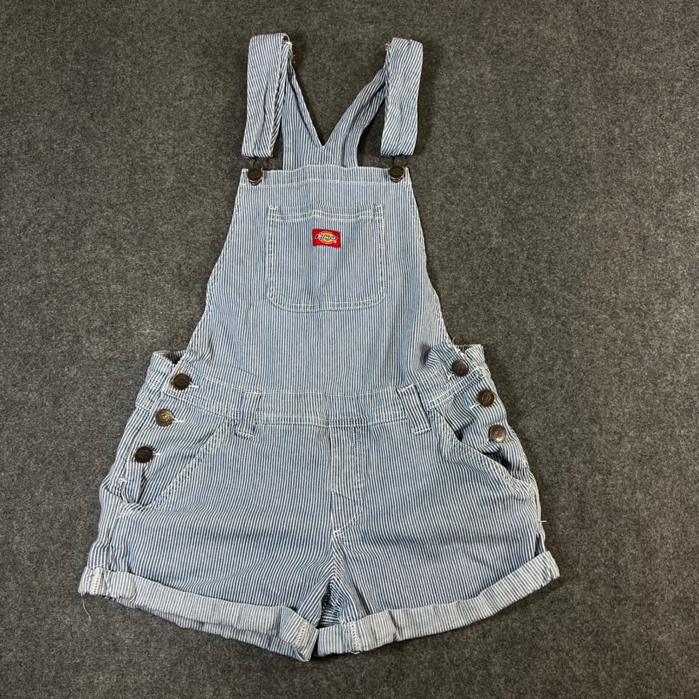 Dickies Womens Hickory Stripe Bib Overalls Shortalls Blue White Size L